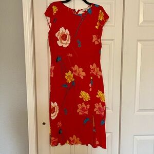 LOFT Red Sheath Midi Dress with Cap Sleeves